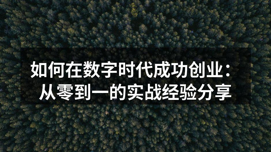 如何在数字时代成功创业：从零到一的实战经验分享